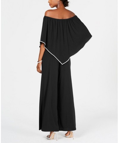 Off-The-Shoulder Overlay Jumpsuit Black/Silver $44.50 Pants