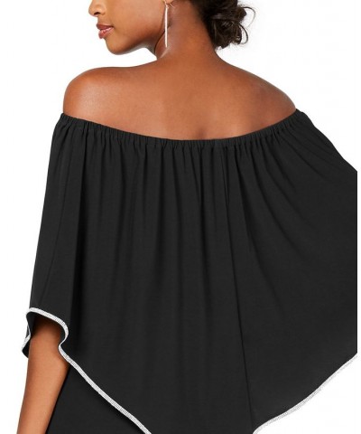 Off-The-Shoulder Overlay Jumpsuit Black/Silver $44.50 Pants