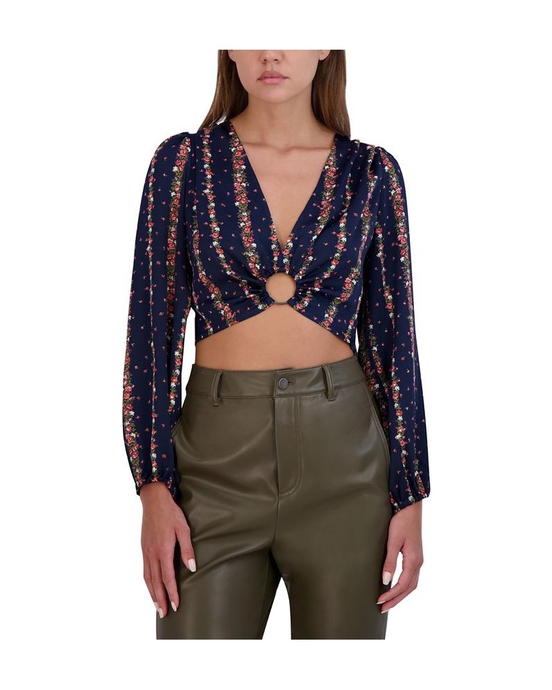 Women's V-Neck Long-Sleeve O-Ring Top Multi $26.13 Tops