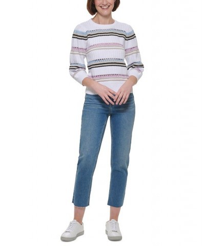Women's Cotton Striped Textured Sweater Orchid Bloom Combo $32.60 Sweaters