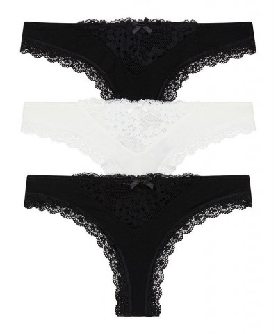 Women's Willow Thong Underwear Set 3 Pieces Black, Macrame, Black $23.00 Panty