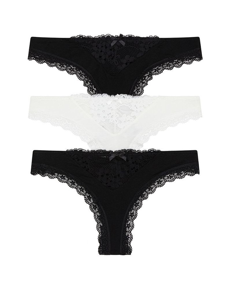 Women's Willow Thong Underwear Set 3 Pieces Black, Macrame, Black $23.00 Panty