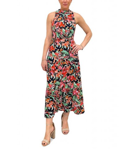 Women's High-Neck Tiered-Skirt Dress Navy Multi $48.84 Dresses