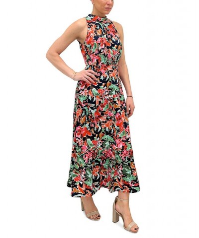 Women's High-Neck Tiered-Skirt Dress Navy Multi $48.84 Dresses