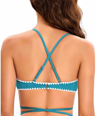 Women's Shell Stitch Wrap Bra Top & Hipster Bottoms Teal $37.84 Swimsuits