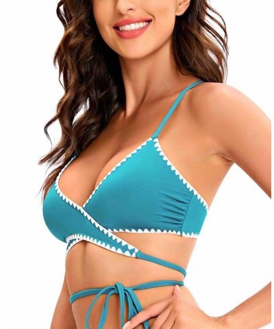 Women's Shell Stitch Wrap Bra Top & Hipster Bottoms Teal $37.84 Swimsuits