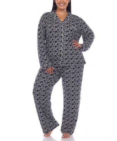 Plus Size 2 Piece Long Sleeve Heart Print Pajama Set Blue $28.60 Sleepwear