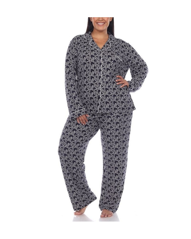 Plus Size 2 Piece Long Sleeve Heart Print Pajama Set Blue $28.60 Sleepwear