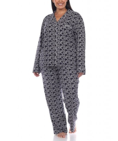 Plus Size 2 Piece Long Sleeve Heart Print Pajama Set Blue $28.60 Sleepwear