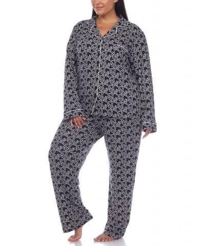 Plus Size 2 Piece Long Sleeve Heart Print Pajama Set Blue $28.60 Sleepwear