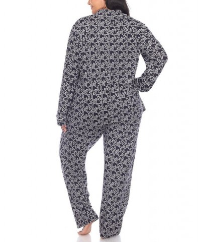 Plus Size 2 Piece Long Sleeve Heart Print Pajama Set Blue $28.60 Sleepwear