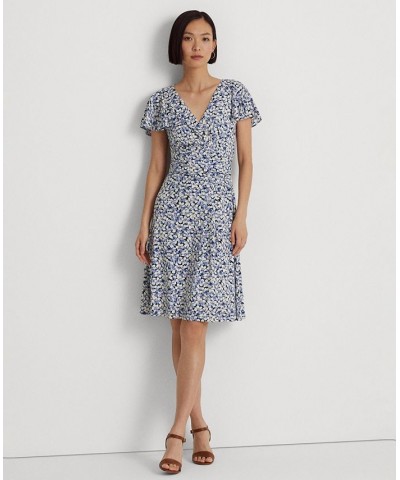 Women's Floral Stretch Jersey Surplice Dress Blue/cream/pink $52.70 Dresses