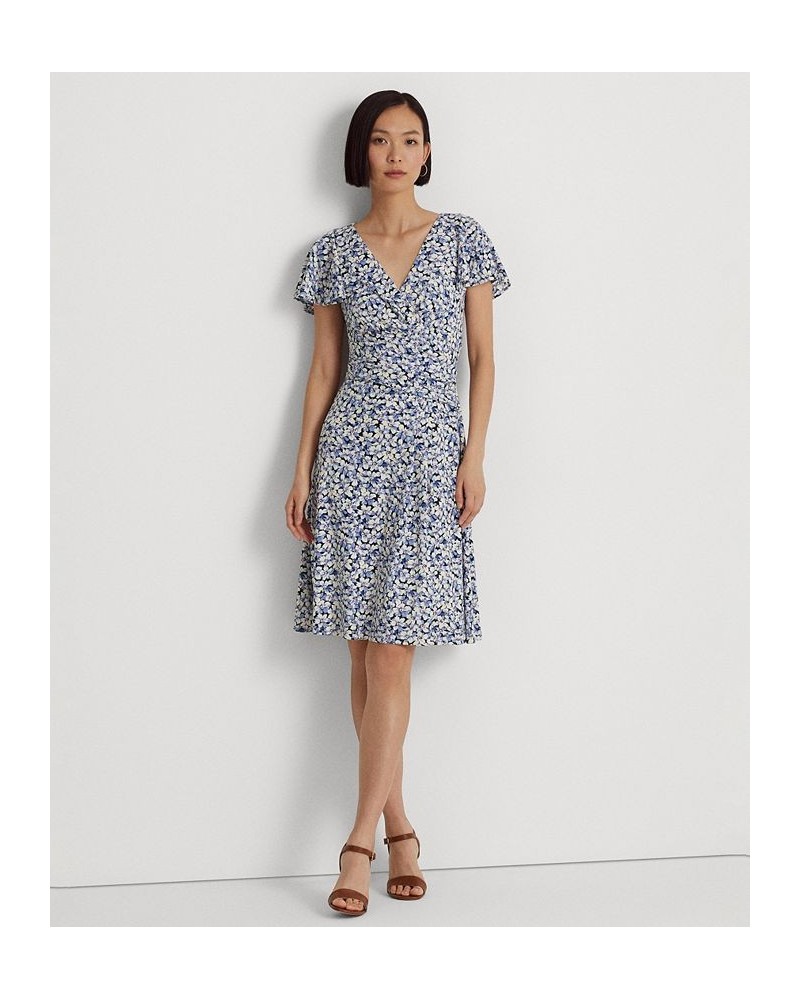 Women's Floral Stretch Jersey Surplice Dress Blue/cream/pink $52.70 Dresses