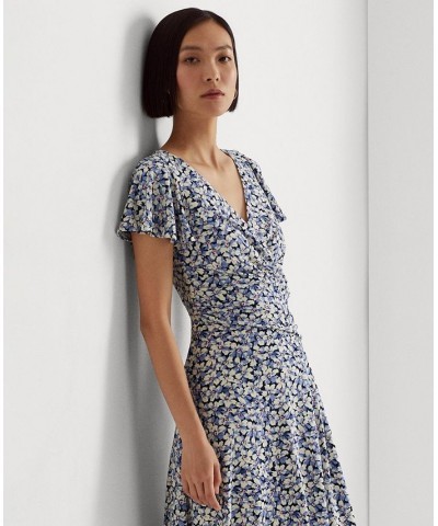 Women's Floral Stretch Jersey Surplice Dress Blue/cream/pink $52.70 Dresses