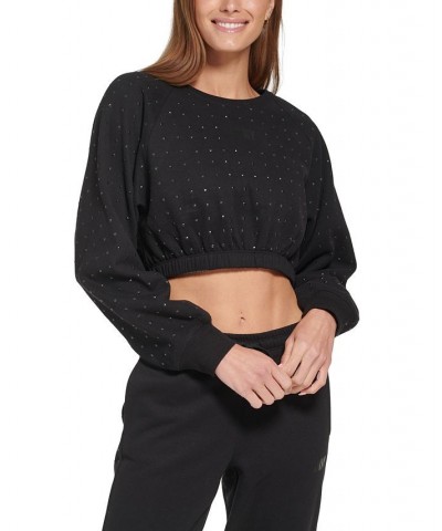 Women's Embellished Cropped Sweatshirt Black $21.03 Sweatshirts