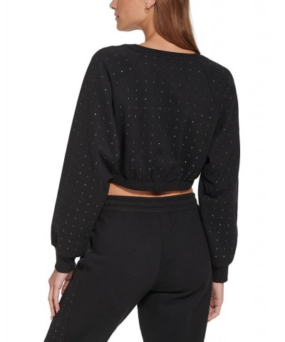 Women's Embellished Cropped Sweatshirt Black $21.03 Sweatshirts