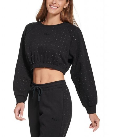 Women's Embellished Cropped Sweatshirt Black $21.03 Sweatshirts