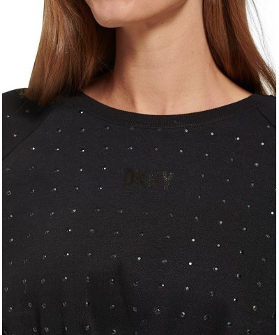 Women's Embellished Cropped Sweatshirt Black $21.03 Sweatshirts