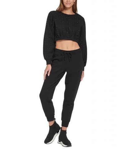 Women's Embellished Cropped Sweatshirt Black $21.03 Sweatshirts