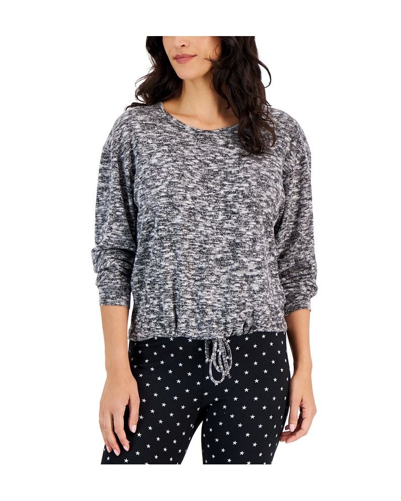 Women's Cozy Cinch-Waist Scoop-Neck Top Black $13.93 Tops