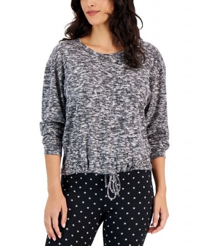 Women's Cozy Cinch-Waist Scoop-Neck Top Black $13.93 Tops