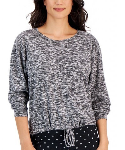 Women's Cozy Cinch-Waist Scoop-Neck Top Black $13.93 Tops