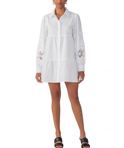 Women's Cotton Cutwork-Long-Sleeve Babydoll Dress White $45.87 Dresses