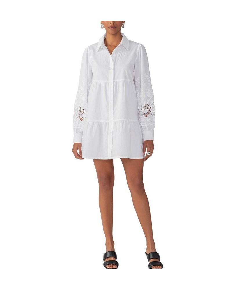 Women's Cotton Cutwork-Long-Sleeve Babydoll Dress White $45.87 Dresses