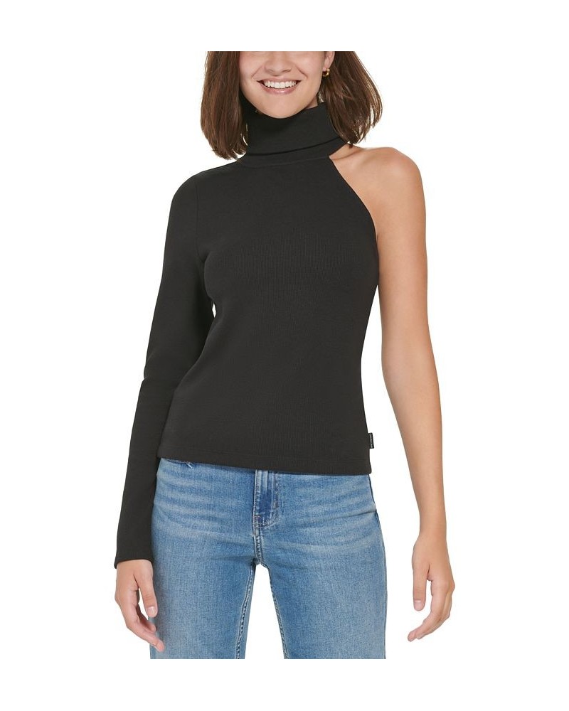 Petite Turtleneck One-Shoulder Top Black $20.67 Tops