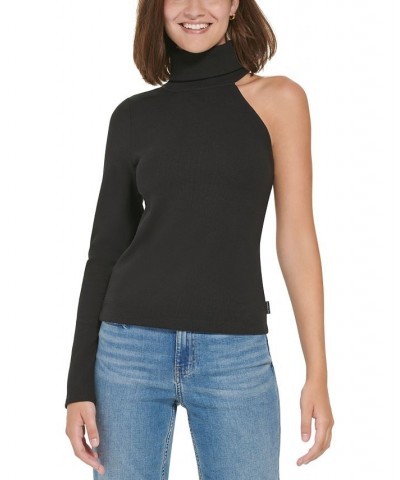 Petite Turtleneck One-Shoulder Top Black $20.67 Tops