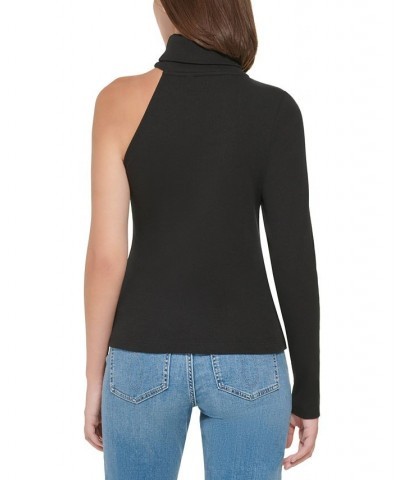 Petite Turtleneck One-Shoulder Top Black $20.67 Tops