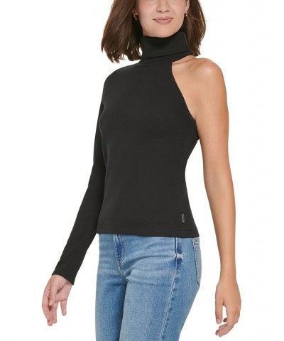 Petite Turtleneck One-Shoulder Top Black $20.67 Tops