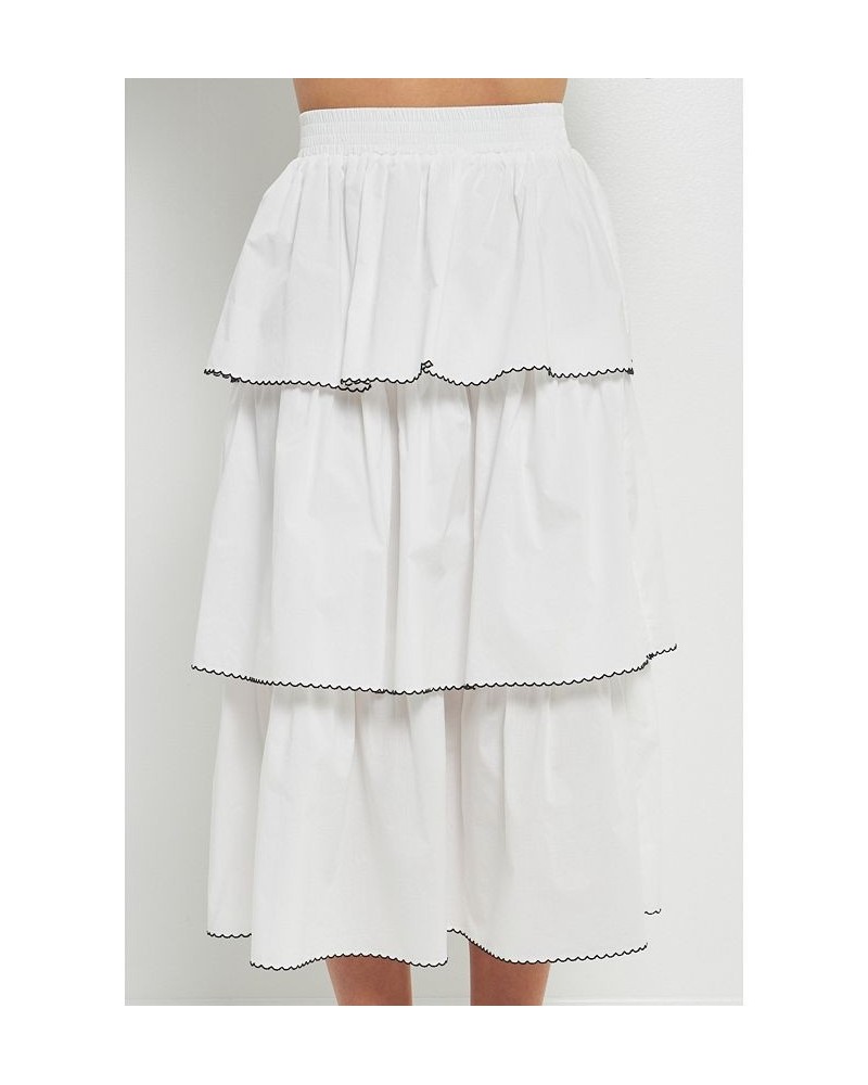 Women's Picot Stitched Tiered Maxi Skirt Off white $46.20 Skirts