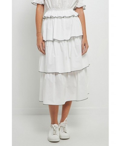 Women's Picot Stitched Tiered Maxi Skirt Off white $46.20 Skirts