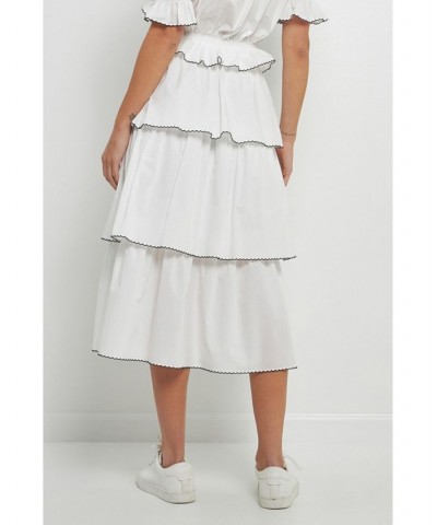 Women's Picot Stitched Tiered Maxi Skirt Off white $46.20 Skirts