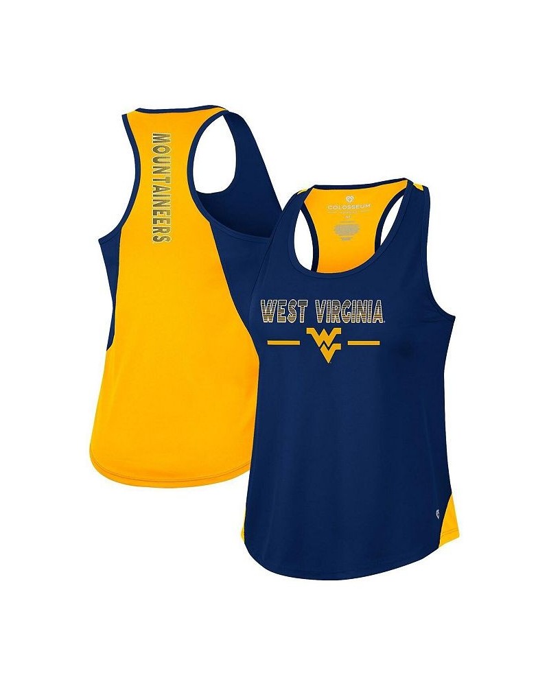 Women's Navy West Virginia Mountaineers Sachs 2-Hit Scoop Neck Racerback Tank Top Navy $17.10 Tops