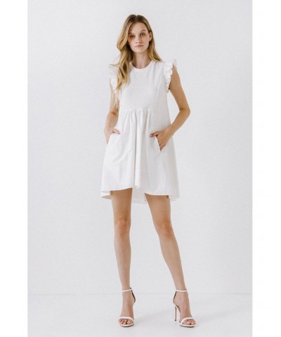 Women's Knit Poplin Mixed Dress White $41.60 Dresses