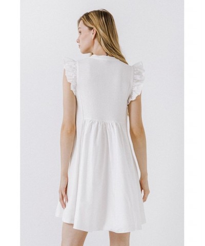 Women's Knit Poplin Mixed Dress White $41.60 Dresses