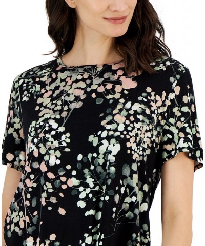 Women's Printed Crewneck T-Shirt Black Floral $16.51 Tops