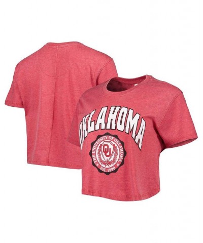 Women's Crimson Oklahoma Sooners Edith Vintage-Like Burnout Crop T-shirt Crimson $22.05 Tops