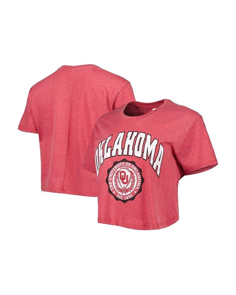 Women's Crimson Oklahoma Sooners Edith Vintage-Like Burnout Crop T-shirt Crimson $22.05 Tops