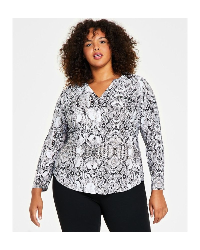 Plus Size Zip-Pocket Top Printed Desert $19.01 Tops