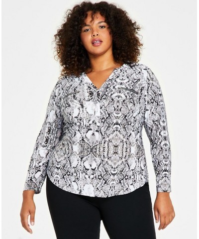 Plus Size Zip-Pocket Top Printed Desert $19.01 Tops