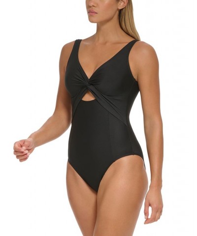 Peekaboo Twist-Detail Low-Back One-Piece Swimsuit Black $38.94 Swimsuits