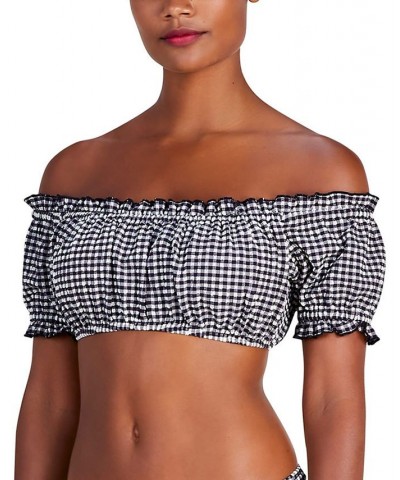 Women's Off-The-Shoulder Check-Print Bikini Top Black $44.80 Swimsuits