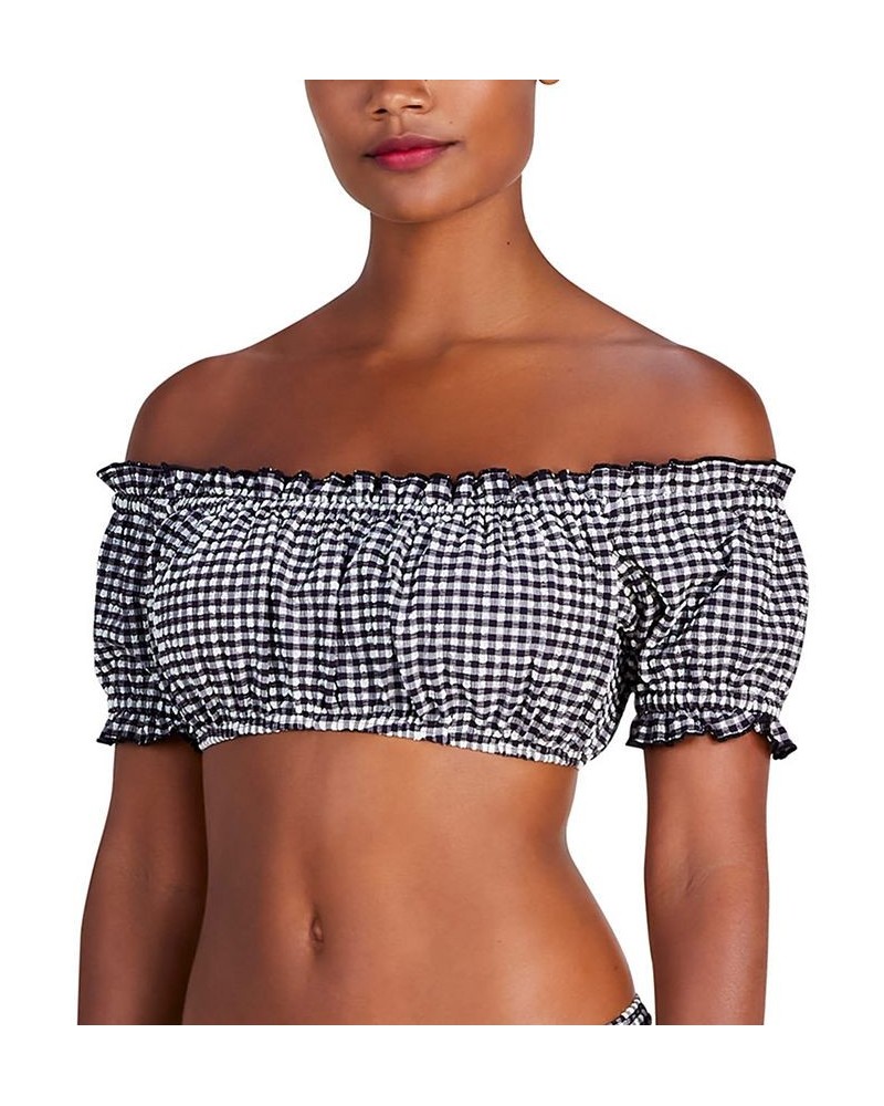 Women's Off-The-Shoulder Check-Print Bikini Top Black $44.80 Swimsuits