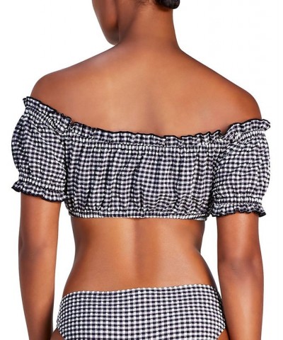 Women's Off-The-Shoulder Check-Print Bikini Top Black $44.80 Swimsuits