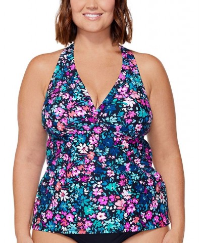 Plus Size Printed H-Back Underwire Tankini Swim Top Siesta Key Floral $29.40 Swimsuits