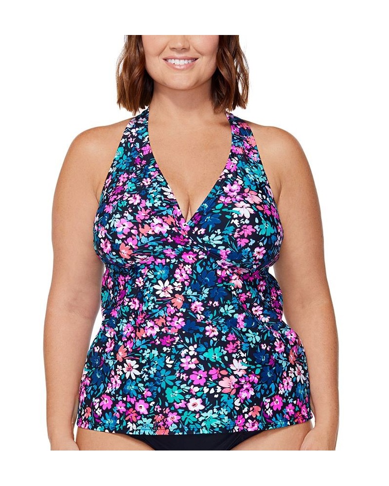 Plus Size Printed H-Back Underwire Tankini Swim Top Siesta Key Floral $29.40 Swimsuits