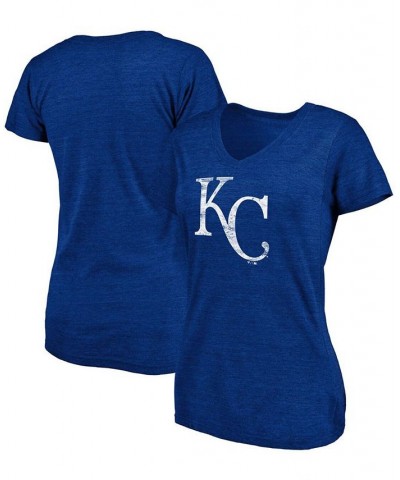 Women's Heathered Royal Kansas City Royals Core Weathered Tri-Blend V-Neck T-shirt Heather Royal $18.45 Tops